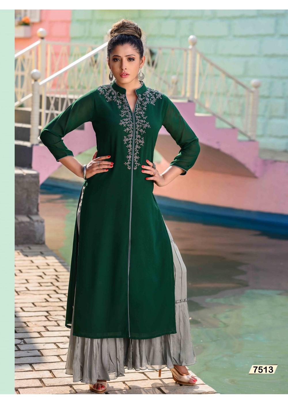 Quick Dry Grey And Black Colour Three Fourth Sleeve Georgette Kurti For  Party Wear at Best Price in South Tripura | Garudatex Style