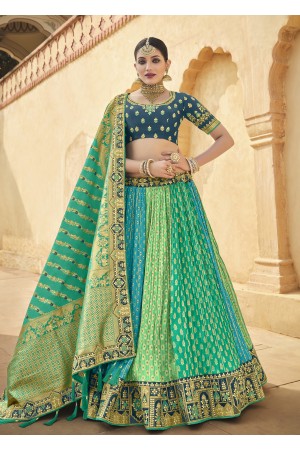 Blue & Green Weaving Silk Lehenga