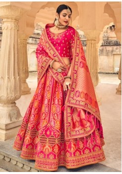Pink Pure Silk Jacquard Lehenga