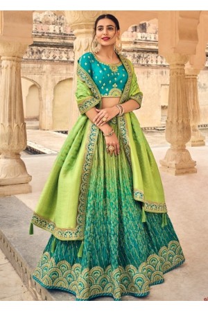 parrot green blue and pink combo | Half saree designs, Half saree, Fashion