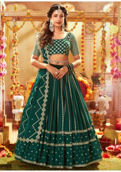 Green  Pure Butterfly Net ,Real Faux Georgette Lehenga 