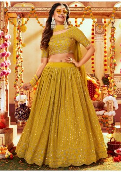 Yellow   Pure Butterfly Net ,Real Faux Georgette Lehenga 