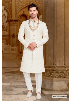 Off White Art Silk Western  Sherwani 