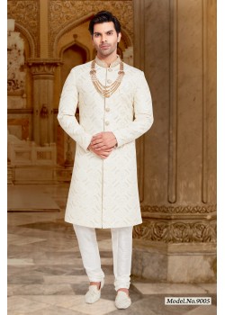 Off White Art Silk Western  Sherwani 