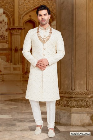Off White Art Silk Western  Sherwani 