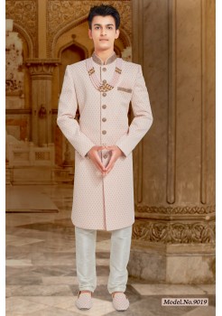 Pink Lakhnavi Silk  Western Sherwani