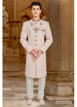 Pink Lakhnavi Silk  Western Sherwani