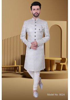 Grey  Banarasi Silk Western  Sherwani 