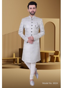 Grey  Banarasi Silk Western  Sherwani 
