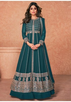 Dark Green Georgette  Designer Anarkali Lehenga