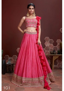 Pink Chinnon Silk Soft Net  Lehenga