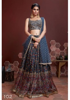Blue Chinnon Silk Soft Net  Lehenga