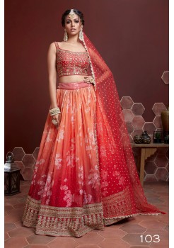 Orange Chinnon Silk Soft Net  Lehenga
