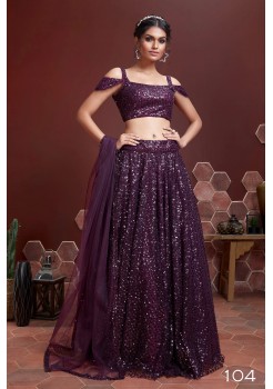 Wine Chinnon Silk Soft Net  Lehenga