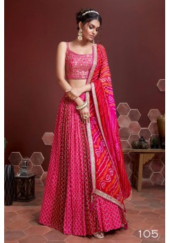 Pink & Red  Chinnon Silk Soft Net  Lehenga