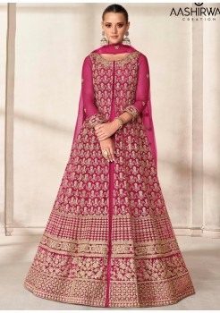 Pink  Silk Satin Designer Anarkali/Gown