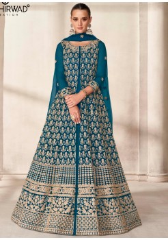 Blue  Silk Satin Designer Anarkali/Gown