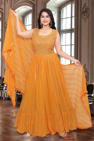 Golden Colour Anarkali Suit | 3d-mon.com