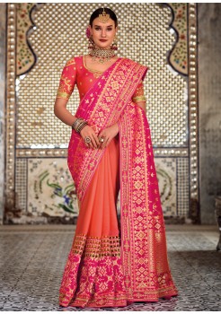 Pink & Orange  Fancy Embroidery  Saree