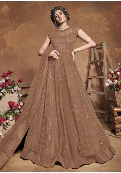 Brown Satin Silk  Designer Gown