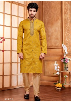 Yellow Designer Mens Kurt Set