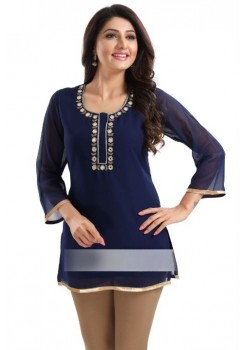Navy Blue Georgette Tunic Top