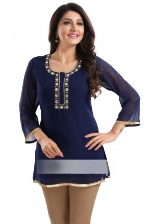 Navy Blue Georgette Tunic Top