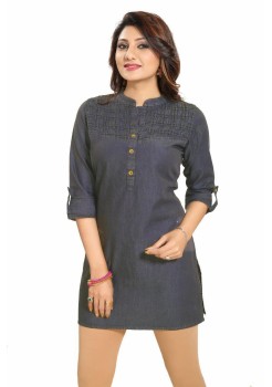 Blue Denim Fabric Short Tunic Top