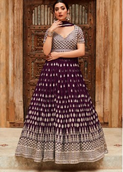 Purple Silk Designer Gown