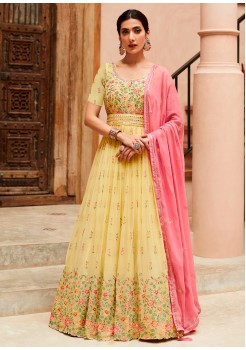 Yellow Silk Designer Gown