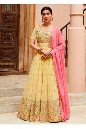 Yellow Silk Designer Gown