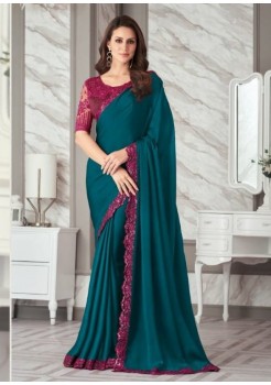Dark Pink And Dark Green Silk Designer Saree