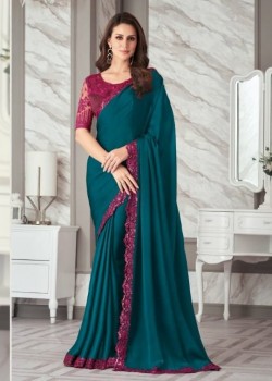 Dark Pink And Dark Green Silk Designer Saree