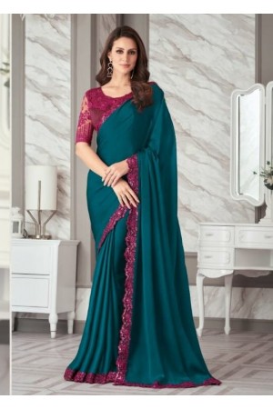Dark Pink And Dark Green Silk Designer Saree