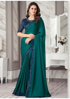  Navy Blue And  Green Silk Designer Saree