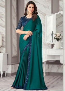  Navy Blue And  Green Silk Designer Saree