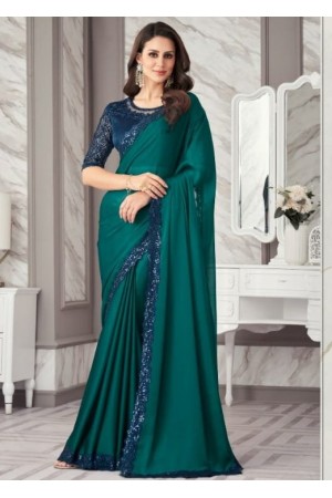  Navy Blue And  Green Silk Designer Saree