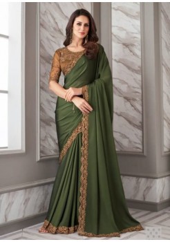 Green And Brown Silk Designer Saree