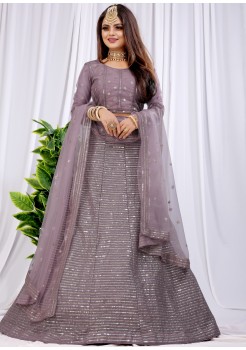 Purple  Diamond Georgette Lehenga 