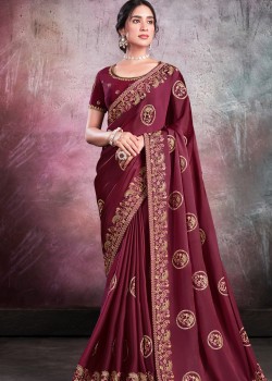 Maroon Silk Designer Saree