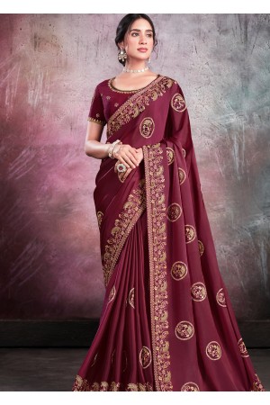 Maroon Silk Designer Saree