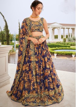 Purple   Pure Faux Georgette Digital Print  Lehenga 