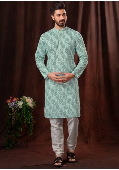 Green Poly Mens Kurta