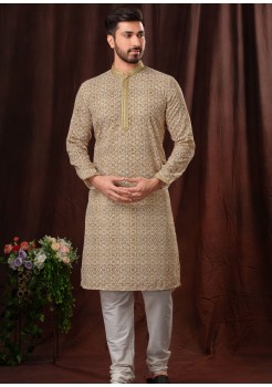 Brown Poly Mens Kurta