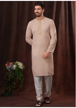 Light Orange Poly Mens Kurta