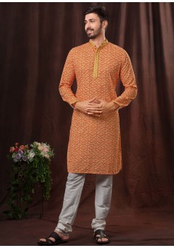 Orange Poly Mens Kurta