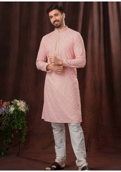 Pink Poly Mens Kurta