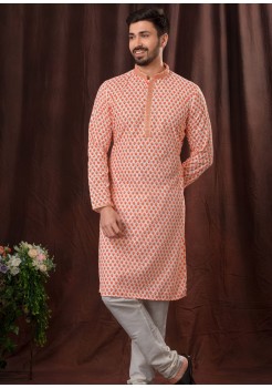 Red Poly Mens Kurta