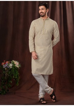 Cream Poly Mens Kurta