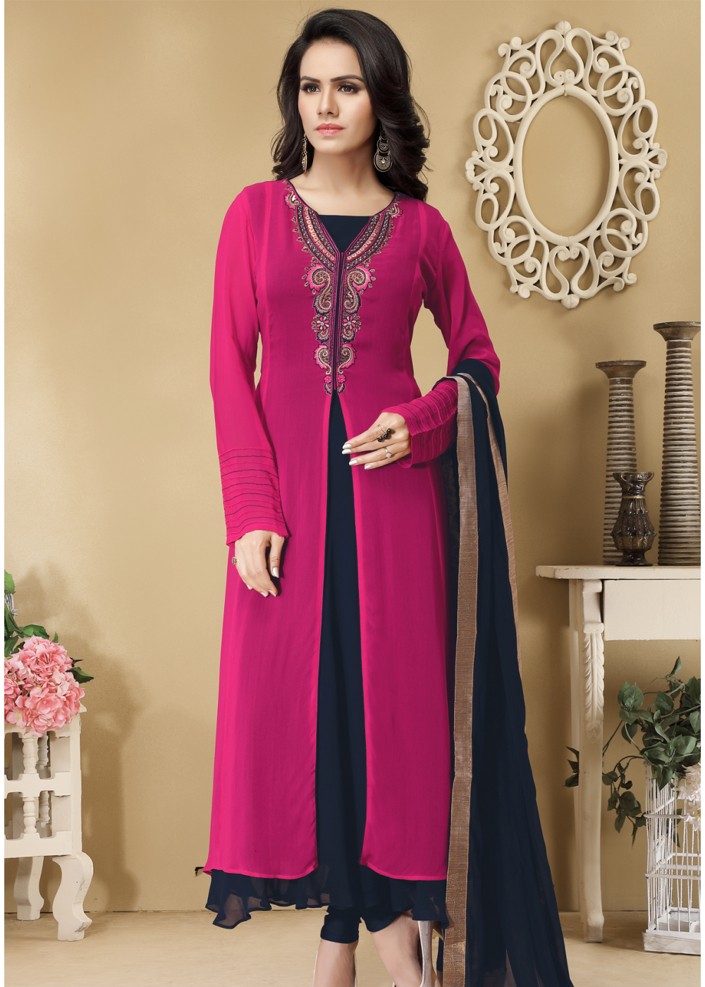 pink colour party wear gown